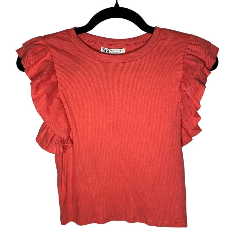 Zara - Women's Pink Ruffle Tank Top Blouse - Size Medium